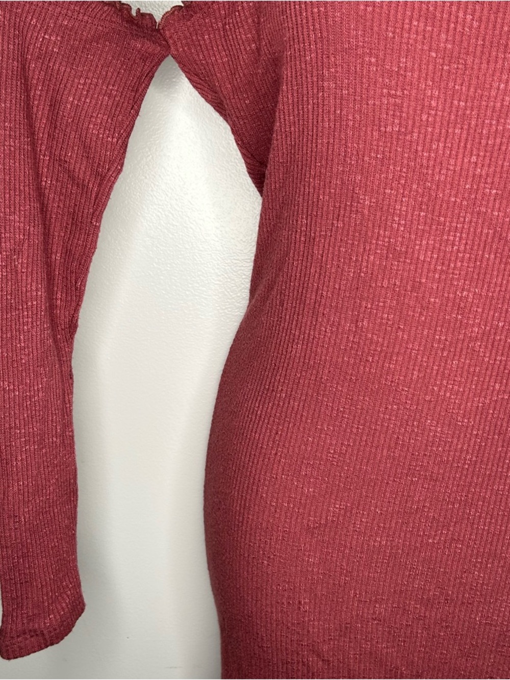 Fashion Nova Ribbed Cold-Shoulder Mock Neck Burgundy Dress Size L - Picture 5 of 9